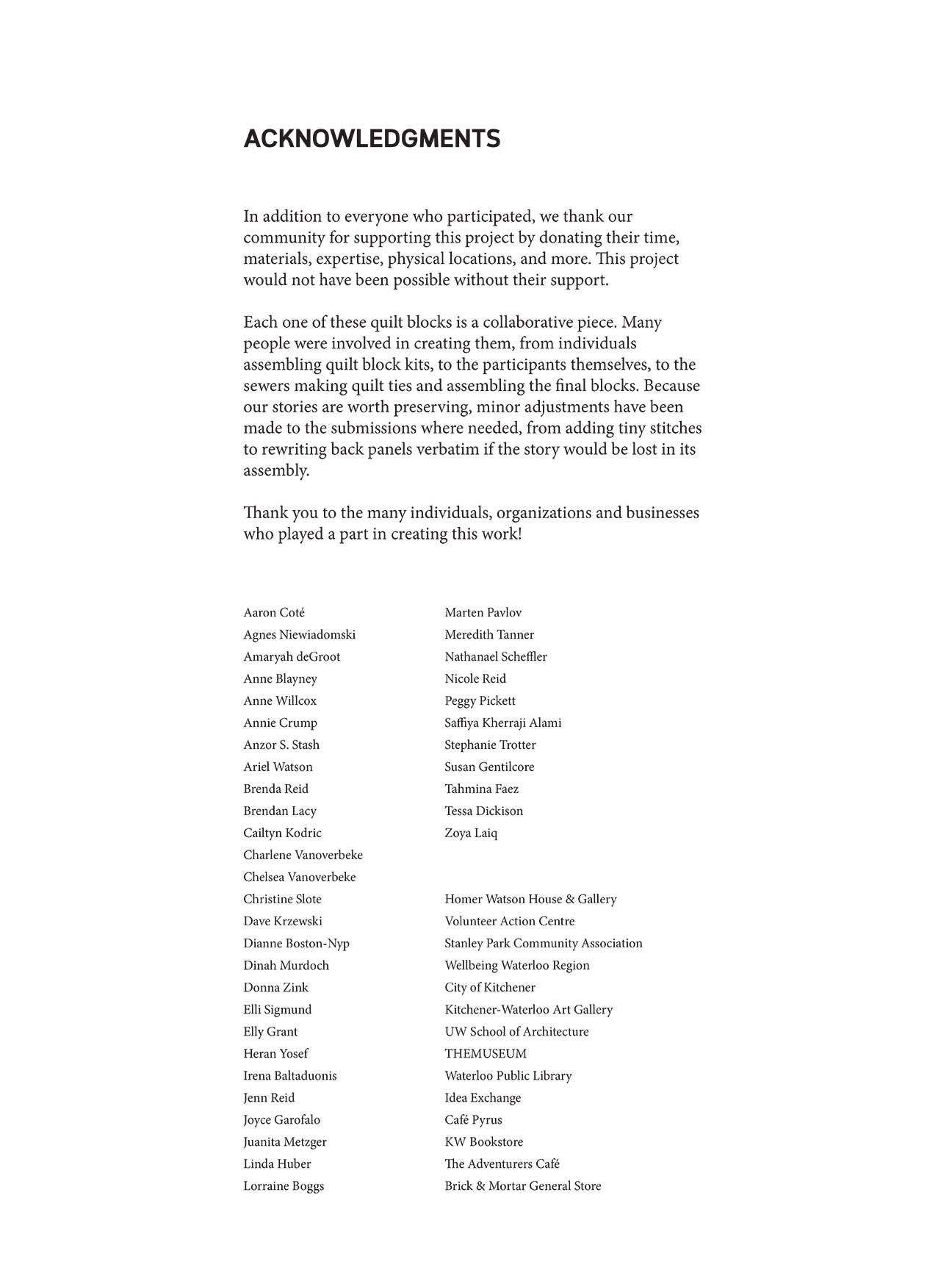 From Behind the Mask Exhibition - Acknowledgments