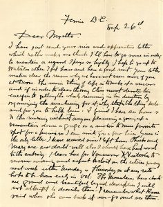 Letter from Homer Watson to his niece Myrtle, 1926.